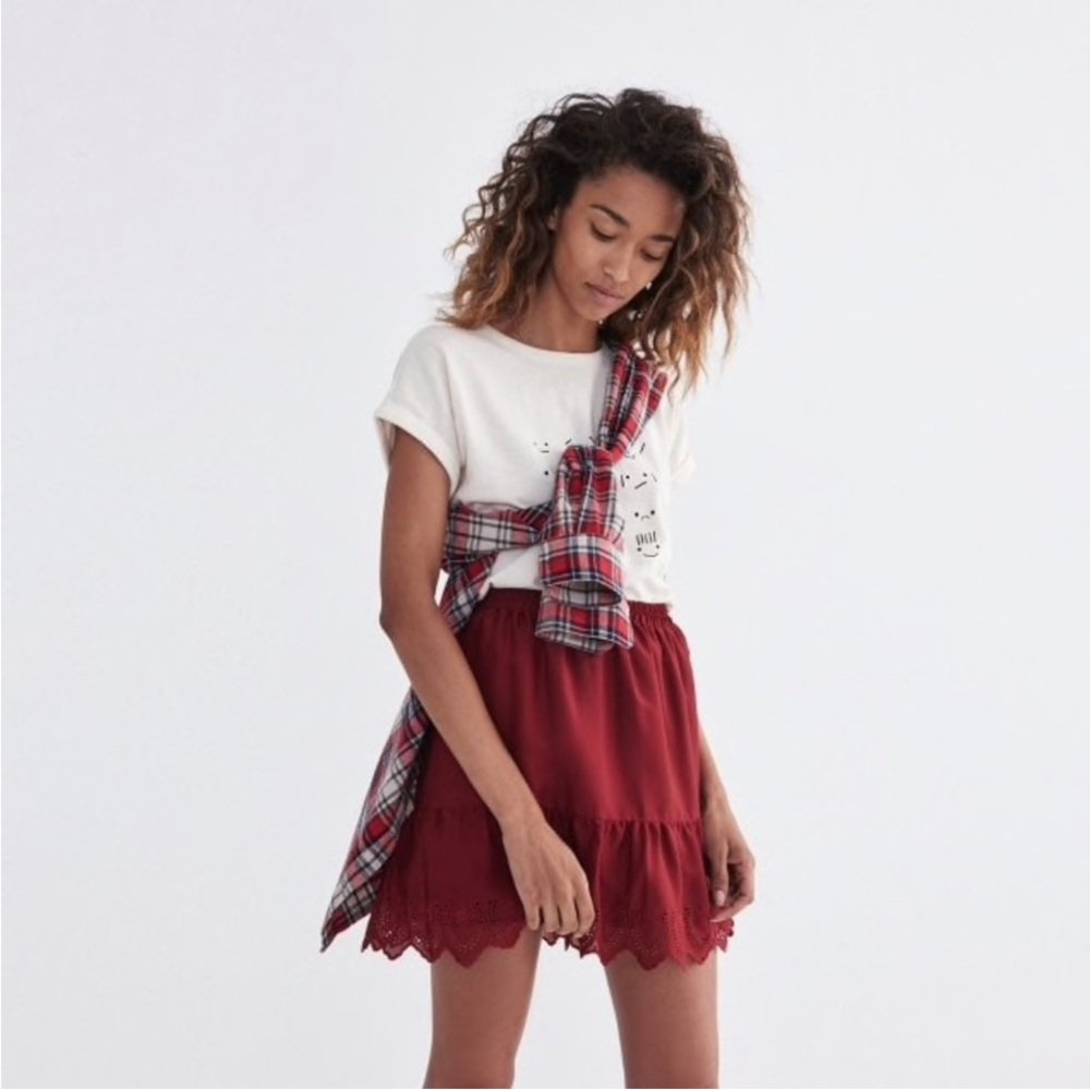 Madewell Burgundy Lace Hem Mini Skirt